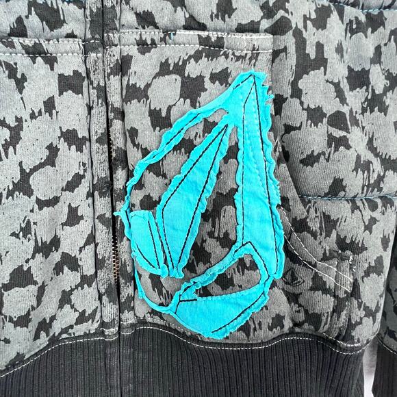 Y2K Volcom Quilted Skater Faux Fur Hood Gray Black Turquoise Women's Jacket  M - Picture 4 of 16